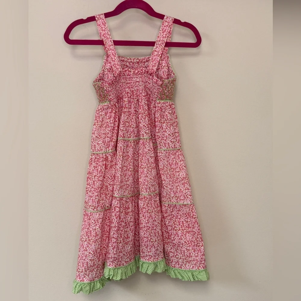 Beaux et Belles: Girls Pink & Red Smocked Floral Dress, Size 6
